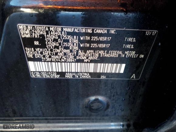2018 Toyota RAV4 XLE with VIN 2T3RFREV4JW738847, listed as a Copart auction lot 84539294 with 0 mi miles and Salvage Title. Bid and sale history available at carsss.com. Image 16.