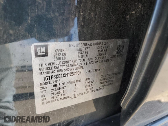 2017 GMC Canyon z VIN 1GTP6CE1XH1252005, wystawiony jako Copart lot #74982794 z przebiegiem 62 797 mil mil oraz Szkoda całkowita • Salvage title. Historia ofert i sprzedaży dostępna na DreamBid. Obrazek 12.