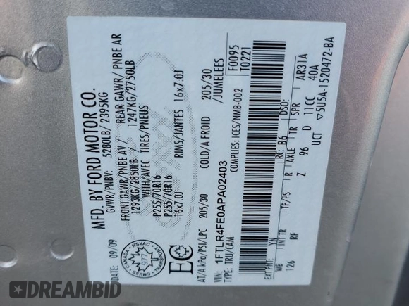 2010 Ford Ranger XLT with VIN 1FTLR4FE0APA02403, listed as a Copart auction lot 48357345 with 109,635 mi miles and Salvage Title. Bid and sale history available at DreamBid. Image 12.