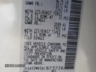 2014 Nissan Rogue SV with VIN 5N1AT2MV5EC873726, listed as a Copart auction lot 52107335 with Not Provided miles and Salvage Title. Bid and sale history available at DreamBid. Image 13.
