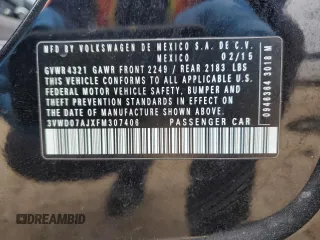 2015 Volkswagen Jetta Sedan 1.8T SE w/Connectivity with VIN 3VWD07AJXFM307406, listed as a Copart auction lot 46159295 with 125,168 mi miles and Salvage Title. Bid and sale history available at carsss.com. Image 12.