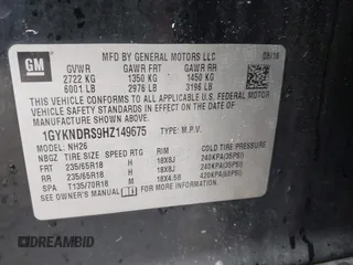 2017 Cadillac XT5 Luxury AWD with VIN 1GYKNDRS9HZ149675, listed as a IAAI auction lot 42329454 with 77,257 mi miles and . Bid and sale history available at DreamBid. Image 9.