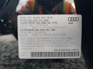 2016 Audi Q5 Premium with VIN WA1C2AFP6GA135533, listed as a Copart auction lot 49112065 with 78,415 mi miles and Salvage Title. Bid and sale history available at carsss.com. Image 13.