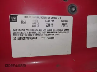 2001 Chevrolet Impala with VIN 2G1WF55E719352664, listed as a IAAI auction lot 42025583 with Not Provided miles and . Bid and sale history available at DreamBid. Image 9.