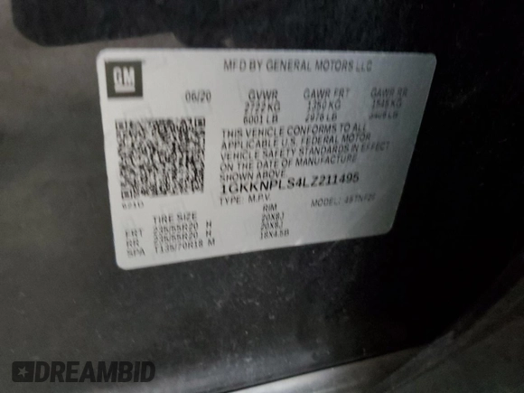 2020 GMC Acadia Denali with VIN 1GKKNPLS4LZ211495, listed as a Copart auction lot 62258655 with Not provided miles and Salvage title. Bid and sale history available at DreamBid. Image 13.