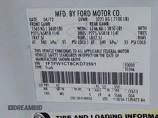 2012 Ford F-150 XL with VIN 1FTFW1CT8CKD73591, listed as a IAAI auction lot 41495742 with 200,952 mi miles. Bid and sale history available at carsss.com. Image 9.