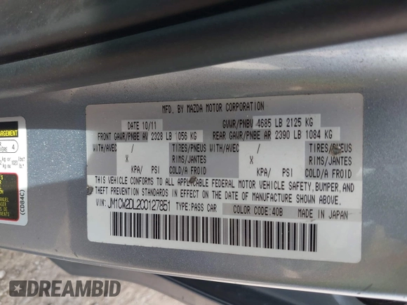 2012 Mazda 5 Grand Touring z VIN JM1CW2DL2C0127851, wystawiony jako IAAI lot #42217090 z przebiegiem 123 900 mil mil oraz . Historia ofert i sprzedaży dostępna na DreamBid. Obrazek 9.