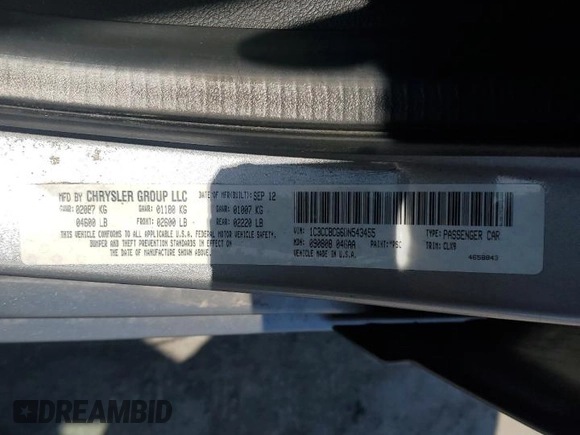 2013 Chrysler 200 Limited with VIN 1C3CCBCG6DN543455, listed as a Copart auction lot 52881035 with 105,722 mi miles and Salvage Title. Bid and sale history available at carsss.com. Image 12.