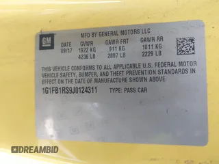 2018 Chevrolet Camaro 1LT z VIN 1G1FB1RS9J0124311, wystawiony jako IAAI lot #41399583 z przebiegiem Nie podano mil oraz . Historia ofert i sprzedaży dostępna na DreamBid. Obrazek 9.