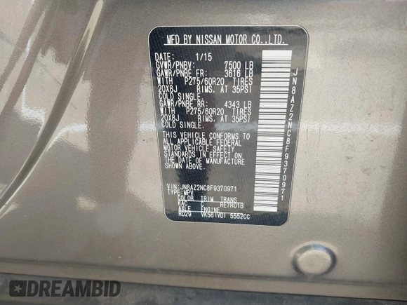 2015 Infiniti QX80 z VIN JN8AZ2NC8F9370971, wystawiony jako IAAI lot #40405096 z przebiegiem 71 990 mil mil oraz . Historia ofert i sprzedaży dostępna na DreamBid. Obrazek 9.