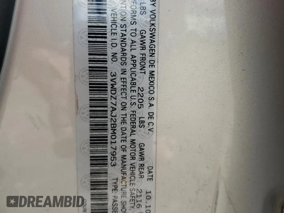 2011 Volkswagen Jetta SE with VIN 3VWDZ7AJ2BM017953, listed as a Copart auction lot 55307495 with 113,672 mi miles and Salvage title. Bid and sale history available at DreamBid. Image 12.