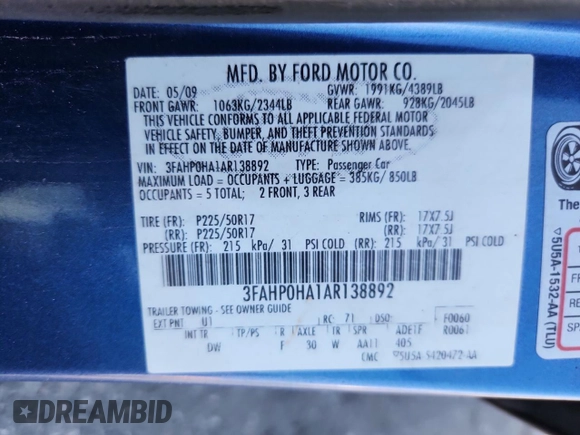 2010 Ford Fusion SE z VIN 3FAHP0HA1AR138892, wystawiony jako Copart lot #59781125 z przebiegiem 157 900 mil mil oraz Szkoda całkowita • Salvage title. Historia ofert i sprzedaży dostępna na DreamBid. Obrazek 12.