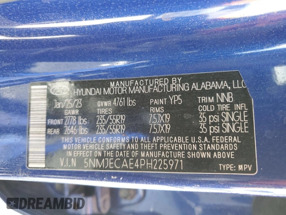 2023 Hyundai Tucson Limited with VIN 5NMJECAE4PH225971, listed as a Copart auction lot 49006685 with 36,938 mi miles and Salvage title. Bid and sale history available at DreamBid. Image 14.