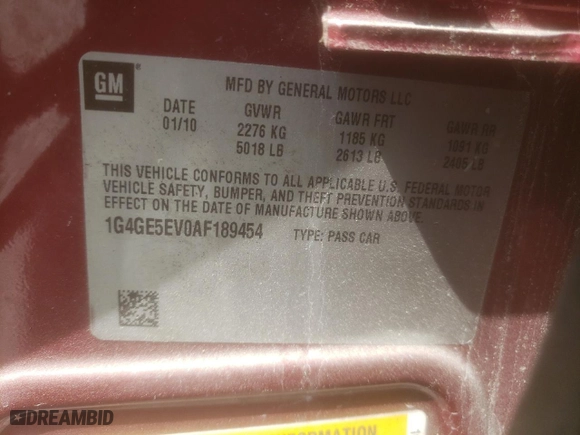 2010 Buick LaCrosse CXS with VIN 1G4GE5EV0AF189454, listed as a Copart auction lot 50397065 with 127,071 mi miles and Clean Title. Bid and sale history available at carsss.com. Image 12.