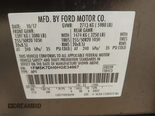 2017 Ford Explorer XLT with VIN 1FM5K7DH0HGE34667, listed as a IAAI auction lot 42401293 with 149,253 mi miles and . Bid and sale history available at DreamBid. Image 9.