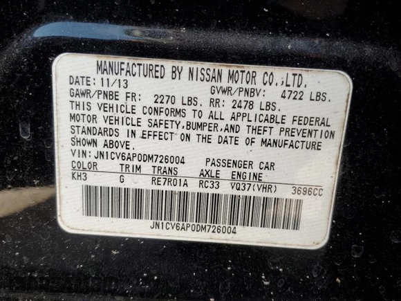2013 Infiniti G37 Sedan Journey with VIN JN1CV6AP0DM726004, listed as a Copart auction lot 46457745 with 103,135 mi miles and Salvage Title. Bid and sale history available at carsss.com. Image 12.