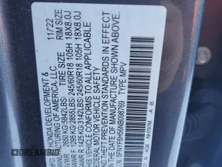 2022 Honda Pilot EX-L with VIN 5FNYF6H56NB098769, listed as a Copart auction lot 46167185 with 60,743 mi miles and Non repairable. Bid and sale history available at DreamBid. Image 13.