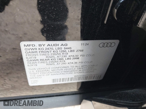 2025 Audi Q5 S line Premium Plus with VIN WA1EAAFY2S2035114, listed as a IAAI auction lot 42001102 with 778 mi miles and . Bid and sale history available at DreamBid. Image 9.