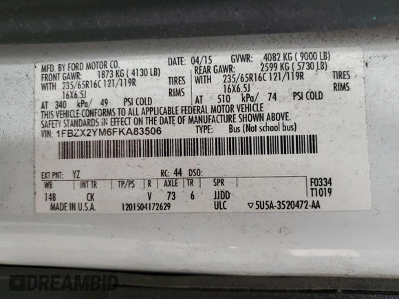 2015 Ford Transit XL with VIN 1FBZX2YM6FKA83506, listed as a Copart auction lot 88099885 with 182,826 mi miles and Clean title. Bid and sale history available at DreamBid. Image 13.