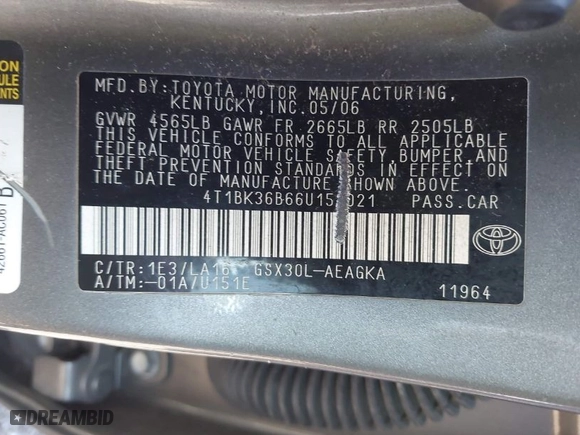 2006 Toyota Avalon XL with VIN 4T1BK36B66U152021, listed as a IAAI auction lot 41908367 with 176,467 mi miles. Bid and sale history available at carsss.com. Image 9.