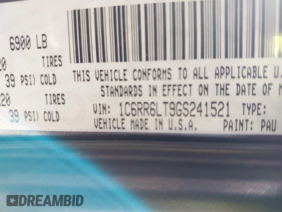 2016 Ram 1500 Lone Star with VIN 1C6RR6LT9GS241521, listed as a IAAI auction lot 41415897 with 168,896 mi miles. Bid and sale history available at carsss.com. Image 9.