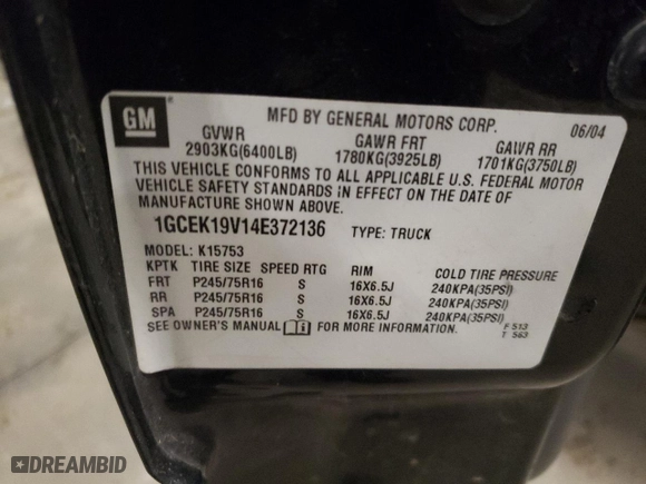 2004 Chevrolet Silverado 1500 LS with VIN 1GCEK19V14E372136, listed as a Copart auction lot 45926915 with 245,807 mi miles and Clean Title. Bid and sale history available at carsss.com. Image 12.