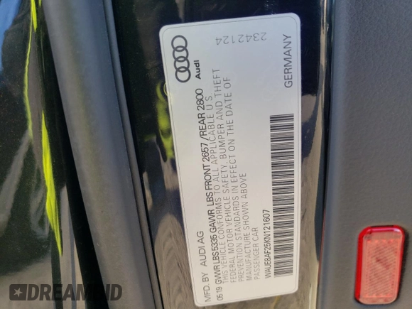 2019 Audi A6 Premium Plus with VIN WAUE8AF25KN121607, listed as a Copart auction lot 48273544 with 57,002 mi miles. Bid and sale history available at carsss.com. Image 12.
