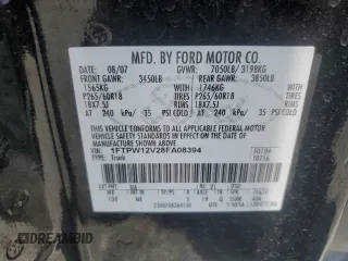 2008 Ford F-150 XLT с VIN 1FTPW12V28FA08394, выставлен на аукционе Copart как лот 57240655 с пробегом 166 974 миль миль и Списание • Salvage title. История ставок и продаж доступна на DreamBid. Изображение 12.