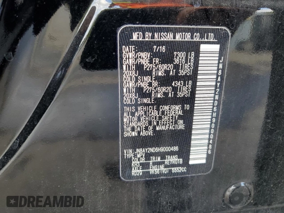 2017 Nissan Armada SV with VIN JN8AY2ND6H9000486, listed as a Copart auction lot 87840055 with 0 mi miles and Clean Title. Bid and sale history available at carsss.com. Image 13.