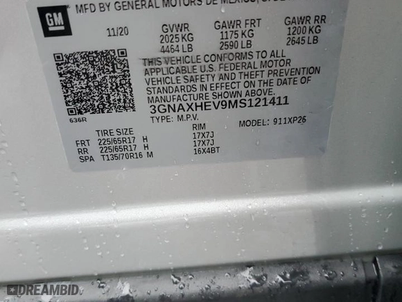 2021 Chevrolet Equinox LS with VIN 3GNAXHEV9MS121411, listed as a Copart auction lot 47842115 with 75,593 mi miles and Salvage Title. Bid and sale history available at carsss.com. Image 15.