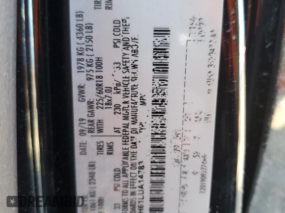 2020 Ford Escape SEL with VIN 1FMCU0H61LUA14783, listed as a Copart auction lot 44220445 with 67,177 mi miles and Salvage Title. Bid and sale history available at carsss.com. Image 15.