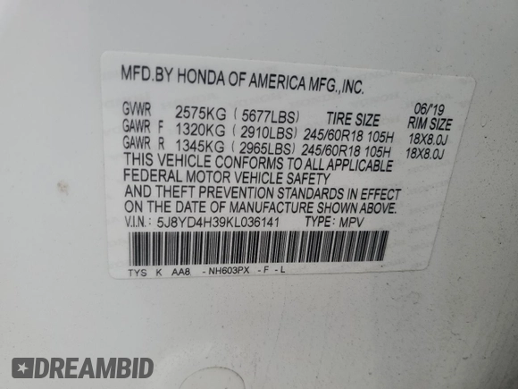 2019 Acura MDX with VIN 5J8YD4H39KL036141, listed as a Copart auction lot 53975845 with 93,346 mi miles and Salvage Title. Bid and sale history available at carsss.com. Image 13.