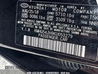 2019 Genesis G90 Ultimate with VIN KMHG54JH9KU053279, listed as a IAAI auction lot 42232463 with 4,271 mi miles and . Bid and sale history available at carsss.com. Image 9.