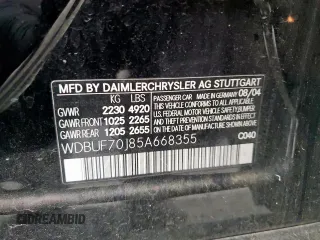 2005 Mercedes-Benz E 5.0L with VIN WDBUF70J85A668355, listed as a Copart auction lot 51750505 with 119,239 mi miles and Salvage Title. Bid and sale history available at carsss.com. Image 12.