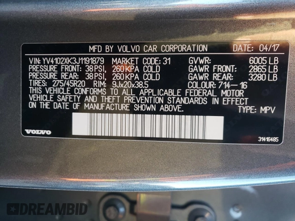 2018 Volvo XC90 Momentum with VIN YV4102XK3J1191879, listed as a Copart auction lot 39257523 with 28,551 mi miles. Bid and sale history available at carsss.com. Image 12.