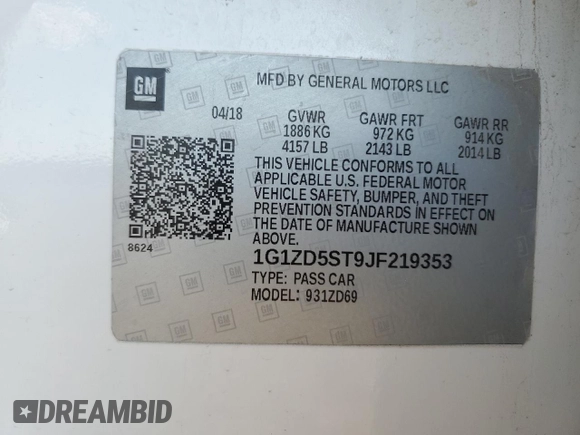 2018 Chevrolet Malibu LT with VIN 1G1ZD5ST9JF219353, listed as a Copart auction lot 51170765 with 77,509 mi miles and Salvage Title. Bid and sale history available at carsss.com. Image 12.