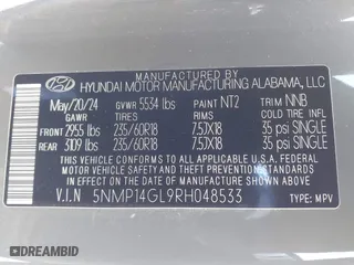 2024 Hyundai Santa Fe SE with VIN 5NMP14GL9RH048533, listed as a IAAI auction lot 41728367 with 7,945 mi miles. Bid and sale history available at carsss.com. Image 9.