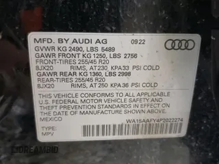 2023 Audi Q5 Sportback S line Premium Plus with VIN WA15AAFY4P2022274, listed as a Copart auction lot 54780165 with 37,836 mi miles and Salvage title. Bid and sale history available at DreamBid. Image 14.