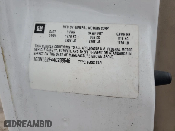 2004 Oldsmobile Alero GL1 z VIN 1G3NL52F44C238546, wystawiony jako Copart lot #77633934 z przebiegiem Nie podano mil oraz Szkoda całkowita • Salvage title. Historia ofert i sprzedaży dostępna na DreamBid. Obrazek 12.