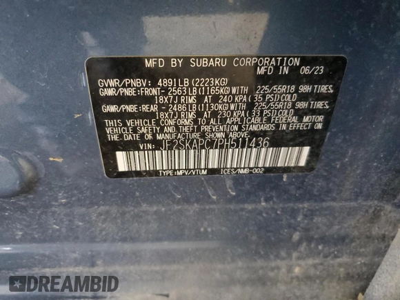 2023 Subaru Forester Limited with VIN JF2SKAPC7PH511436, listed as a Copart auction lot 58751175 with 17,892 mi miles and Salvage title. Bid and sale history available at DreamBid. Image 13.