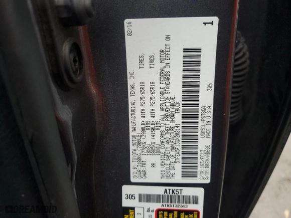2016 Toyota Tundra 2WD Truck SR5 with VIN 5TFEW5F13GX202141, listed as a Copart auction lot 84280344 with 85,437 mi miles and Salvage Title. Bid and sale history available at carsss.com. Image 13.