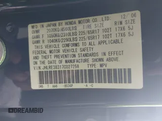 2007 Honda CR-V LX with VIN JHLRE38317C027258, listed as a IAAI auction lot 41766747 with 163,930 mi miles. Bid and sale history available at carsss.com. Image 9.