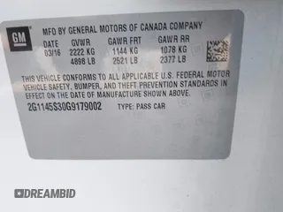 2016 Chevrolet Impala LTZ with VIN 2G1145S30G9179002, listed as a IAAI auction lot 41526125 with 122,177 mi miles. Bid and sale history available at carsss.com. Image 9.