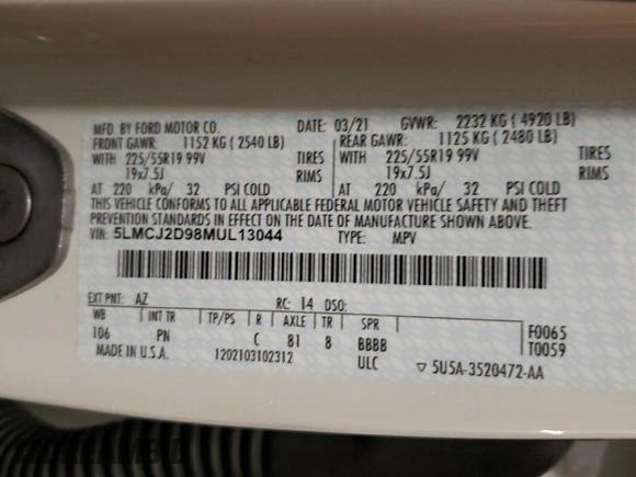 2021 Lincoln Corsair Reserve z VIN 5LMCJ2D98MUL13044, wystawiony jako Copart lot #44141305 z przebiegiem 26 602 mil mil oraz Szkoda całkowita • Salvage title. Historia ofert i sprzedaży dostępna na DreamBid. Obrazek 13.