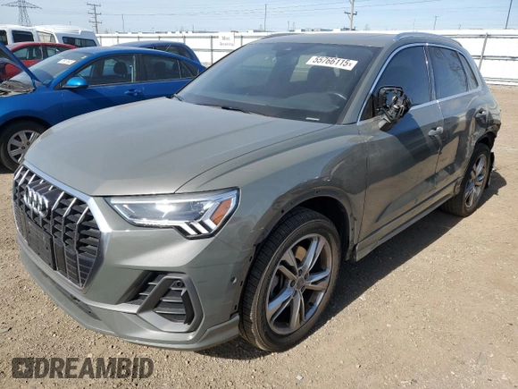 2020 Audi Q3 S line Prestige with VIN WA1FECF34L1106071, listed as a Copart auction lot 55766115 with 136,041 mi miles and Salvage title. Bid and sale history available at DreamBid. Image 1.