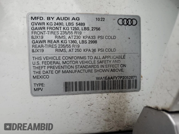2023 Audi Q5 S line Premium Plus z VIN WA1EAAFY7P2052871, wystawiony jako Copart lot #54231465 z przebiegiem Nie podano mil oraz Szkoda całkowita • Salvage title. Historia ofert i sprzedaży dostępna na DreamBid. Obrazek 13.