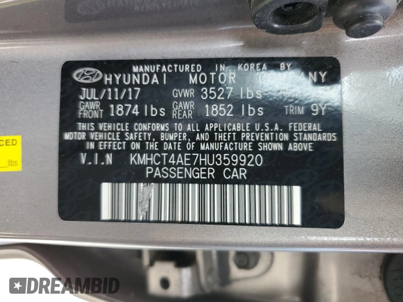 2017 Hyundai Accent SE with VIN KMHCT4AE7HU359920, listed as a Copart auction lot 45840633 with 62,847 mi miles. Bid and sale history available at carsss.com. Image 12.