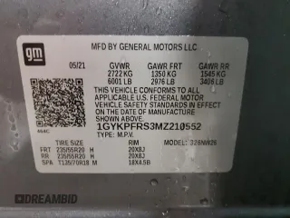 2021 Cadillac XT6 Premium Luxury with VIN 1GYKPFRS3MZ210552, listed as a Copart auction lot 89174415 with 12,823 mi miles and Salvage title. Bid and sale history available at DreamBid. Image 15.