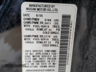 2005 Infiniti FX with VIN JNRAS08U55X109834, listed as a Copart auction lot 42297905 with 236,373 mi miles and Salvage title. Bid and sale history available at DreamBid. Image 15.