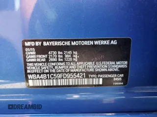 2015 BMW 4 Series 435i with VIN WBA4B1C59FD955421, listed as a Copart auction lot 56347345 with 42,922 mi miles and Salvage title. Bid and sale history available at DreamBid. Image 12.